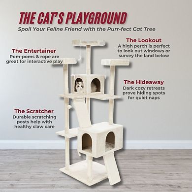 Celeste Plush 4-Level 69" Cat Tree Sisal Scratching Posts Condo & Cat Toy Cream