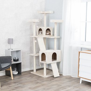 Celeste Plush 4-Level 69" Cat Tree Sisal Scratching Posts Condo & Cat Toy Cream