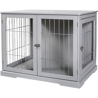 Dog Crate, Wooden Indoor Kennel Furniture for Dogs Up to 50 lb