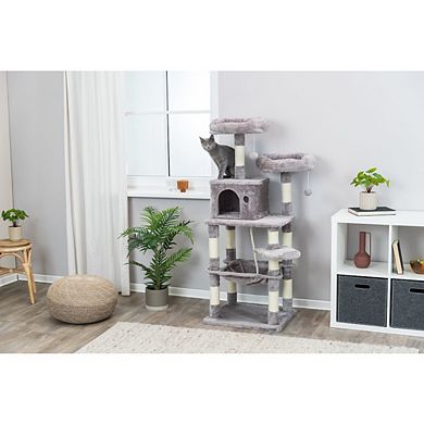 Eduardo Plush & Sisal 4-Level 57.1" Cat Tree with Scratching Posts & Condo