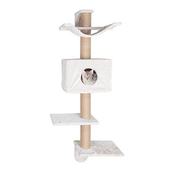 Dayna Jute & Plush 5-Level 60" Wall Mount Cat Tree w-Scratching Post & Condo