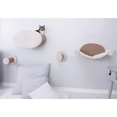Multi-Level Wall Mounted Cat Perch and Lounge Set with Condo & Hammock, 4 Piece