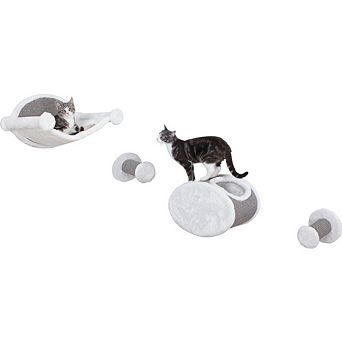Multi-Level Wall Mounted Cat Perch and Lounge Set with Condo & Hammock, 4 pc