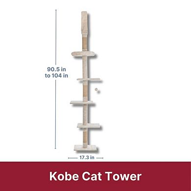 Kobe Sisal & Plush 90.5"-104" Ceiling Mount Cat Tree, 4-Level Cat Tower