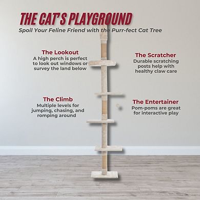 Kobe Sisal & Plush 90.5"-104" Ceiling Mount Cat Tree, 4-Level Cat Tower