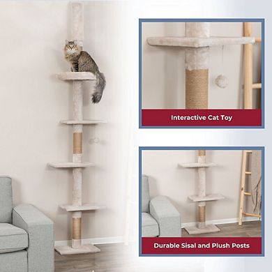 Kobe Sisal & Plush 90.5"-104" Ceiling Mount Cat Tree, 4-Level Cat Tower