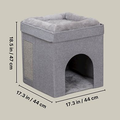 Crazy Cube Stackable 1-Story Indoor Cat Condo, Cat House with Scratching Pad