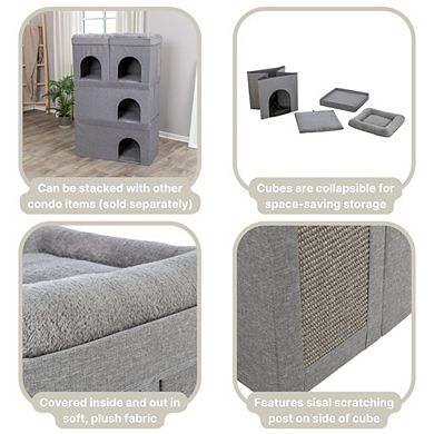Crazy Cube Stackable 1-Story Indoor Cat Condo, Cat House with Scratching Pad