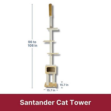 Santander Plush & Sisal Adjustable 96"-108" Cat Tower with Scratching Posts