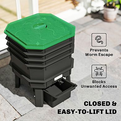 Outsunny 4-Tray 7.4 Gal Outdoor & Indoor Worm Composter Bin