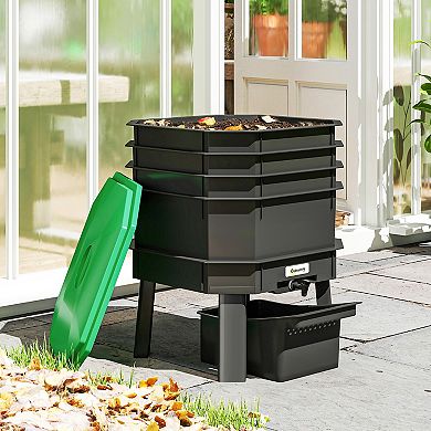 Outsunny 4-Tray 7.4 Gal Outdoor & Indoor Worm Composter Bin