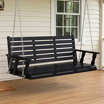 Fortune Candy 3-Seater Wooden Porch Swing with Hanging Chains, Heavy Duty 880 lbs