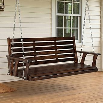 Fortune Candy 3-Seater Wooden Porch Swing with Hanging Chains, Heavy Duty 880 lbs