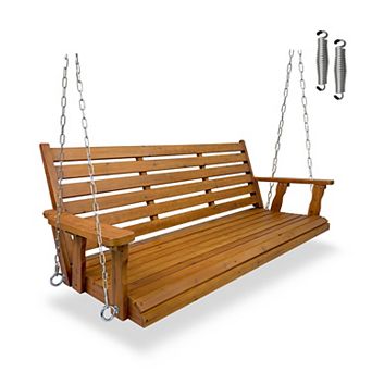 Fortune Candy 3-Seater Wooden Porch Swing with Hanging Chains, Heavy Duty 880 lbs