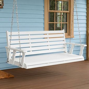 Fortune Candy 3-Seater Wooden Porch Swing with Hanging Chains, Heavy Duty 880 lbs