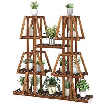 5 tier Wood Plant Stand with 10 Shelves for Multiple Plants