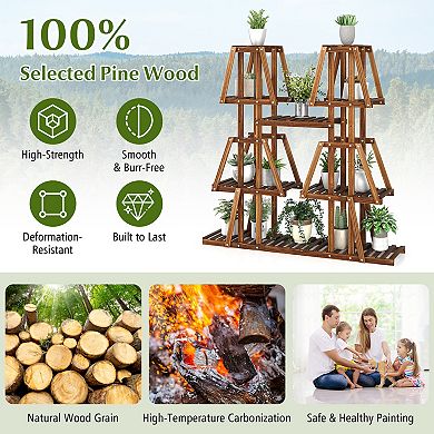 5 Tier Wood Plant Stand with 10 Shelves for Multiple Plants