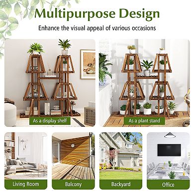 5 Tier Wood Plant Stand with 10 Shelves for Multiple Plants