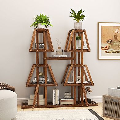 5 Tier Wood Plant Stand with 10 Shelves for Multiple Plants