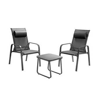 3 pc Stackable Patio Bistro Set with Adjustable Backrest