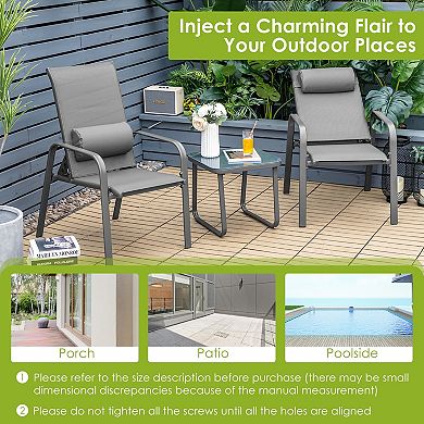 3 Piece Stackable Patio Bistro Set with Adjustable Backrest