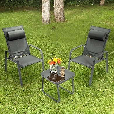 3 Piece Stackable Patio Bistro Set with Adjustable Backrest