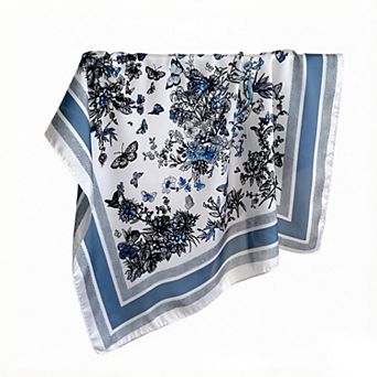 Womens Satin Floral Butterfly Print Square Scarf Elegant Fashion Neck Wrap