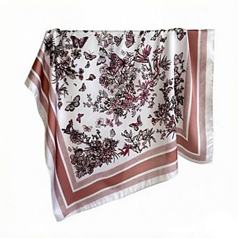 Womens Satin Floral Butterfly Print Square Scarf Elegant Fashion Neck Wrap