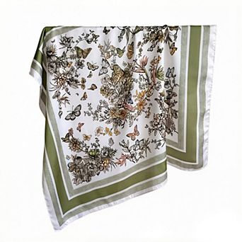 Womens Satin Floral Butterfly Print Square Scarf Elegant Fashion Neck Wrap