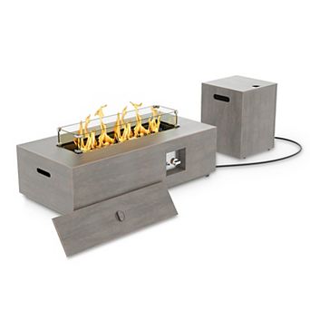 42" Rectangular Propane Fire Pit Table 50,000 BTU Fireplace Table with Wind Guard（Light Brown）