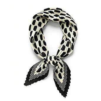 Womens Pleated Polka Dot Square Scarf Elegant Geometric Print Neck Wrap