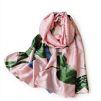 Womens Floral Lotus Print Satin Scarf Lightweight Wrap for Handbag Styling