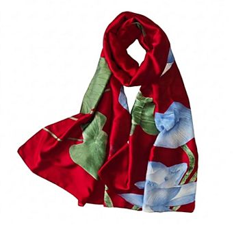 Womens Floral Lotus Print Satin Scarf Lightweight Wrap for Handbag Styling