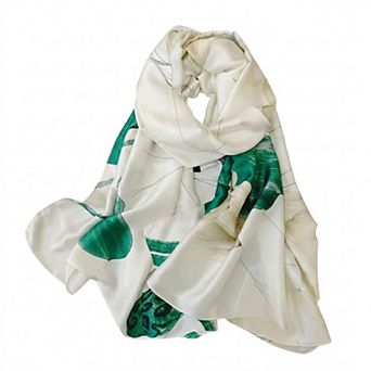 Womens Floral Lotus Print Satin Scarf Lightweight Wrap for Handbag Styling
