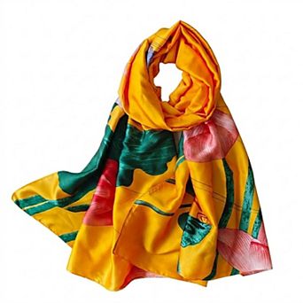 Womens Floral Lotus Print Satin Scarf Lightweight Wrap for Handbag Styling