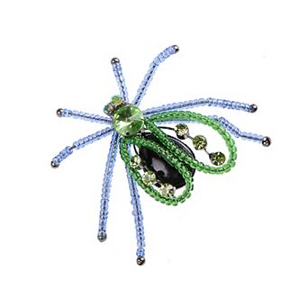 Black Tone Blue Green Beads Spider Brooch Pin Halloween Decoration and Cosplay Accessory Jewelry
