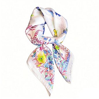 Womens Satin Floral Butterfly Print Square Scarf Lightweight Elegant Neck Wrap