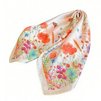 Womens Satin Floral Butterfly Print Square Scarf Lightweight Elegant Neck Wrap