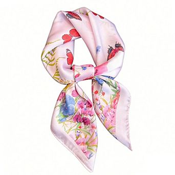 Womens Satin Floral Butterfly Print Square Scarf Lightweight Elegant Neck Wrap