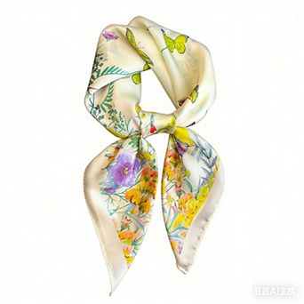 Womens Satin Floral Butterfly Print Square Scarf Lightweight Elegant Neck Wrap