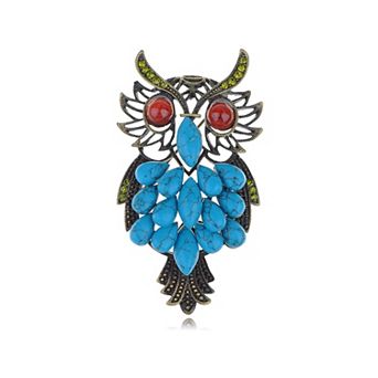 Blue Enamel Brooch Pin Women's Owl Breastpin Crystal Diamond Broochpin Wedding & Banquet & Bouquet