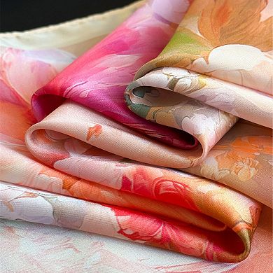 Womens Satin Watercolor Floral Square Scarf Lightweight Elegant Neck Wrap