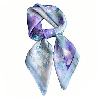 Womens Satin Watercolor Floral Square Scarf Lightweight Elegant Neck Wrap