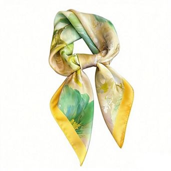 Womens Satin Watercolor Floral Square Scarf Lightweight Elegant Neck Wrap