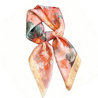 Womens Satin Watercolor Floral Square Scarf Lightweight Elegant Neck Wrap