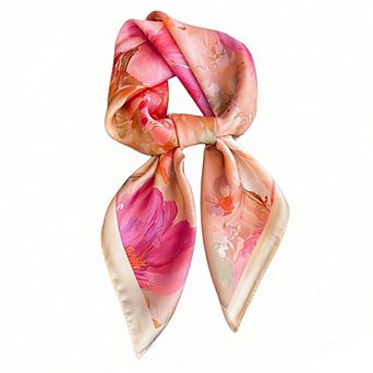 Womens Satin Watercolor Floral Square Scarf Lightweight Elegant Neck Wrap