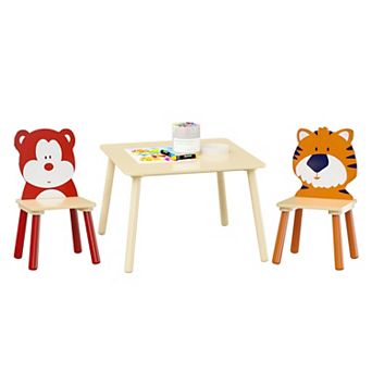 3 pc Kids Table and 2 Chairs Set Wooden Activity Play Table for Toddlers
