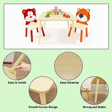 3-Piece Kids Table and 2 Chairs Set Wooden Activity Play Table for Toddlers