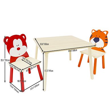 3-Piece Kids Table and 2 Chairs Set Wooden Activity Play Table for Toddlers