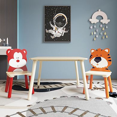 3-Piece Kids Table and 2 Chairs Set Wooden Activity Play Table for Toddlers
